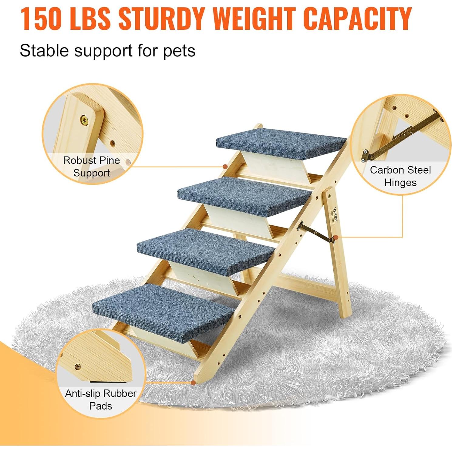 Escalera Plegable para Mascotas VEVOR 4 Pasos hasta 68 kg