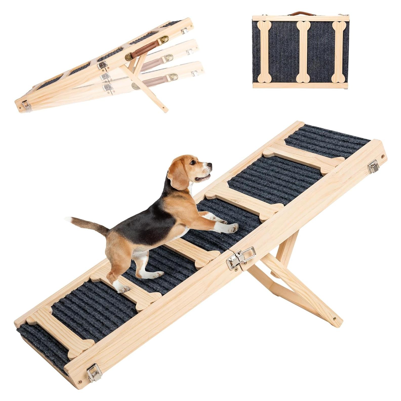 Rampa de Perro Ajustable GENMOUS de Madera Antideslizante