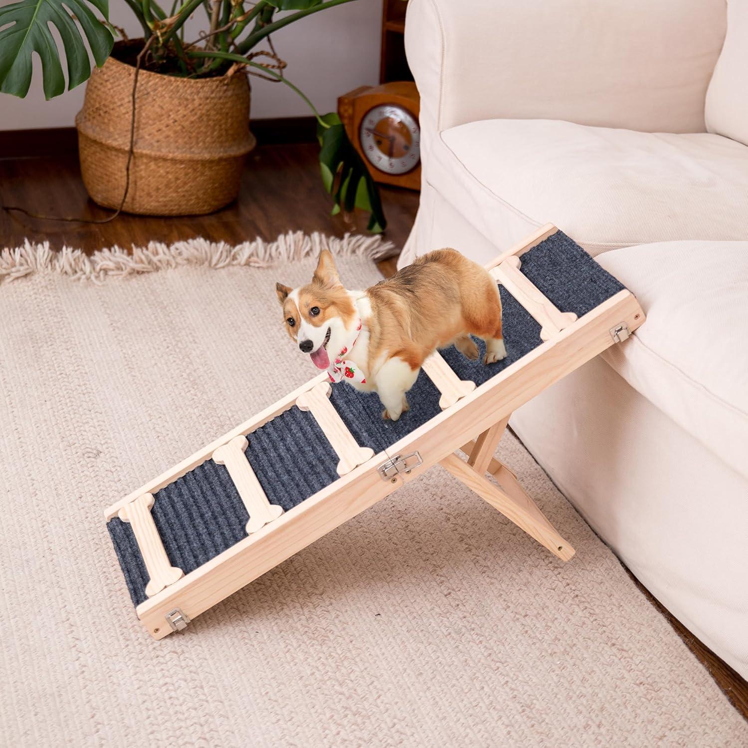 Rampa de Perro Ajustable GENMOUS de Madera Antideslizante