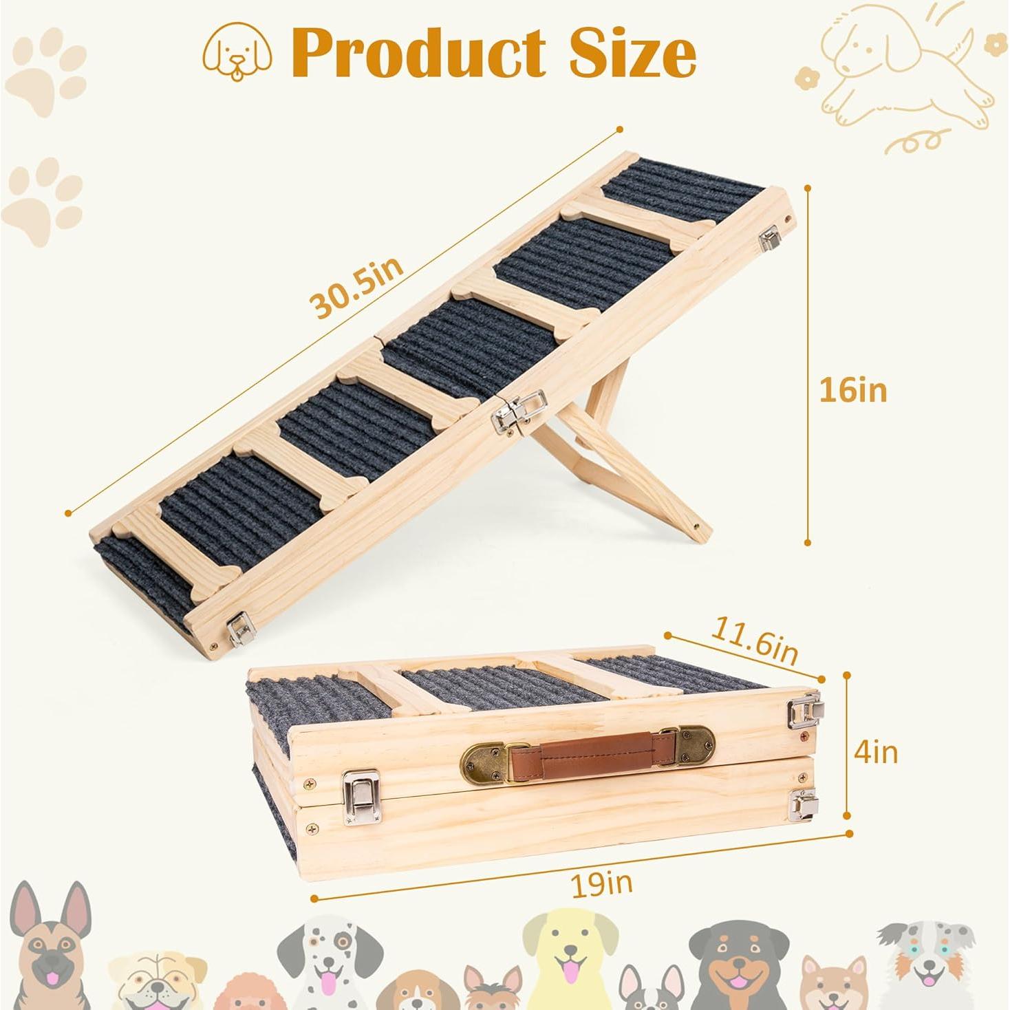 Rampa de Perro Ajustable GENMOUS de Madera Antideslizante