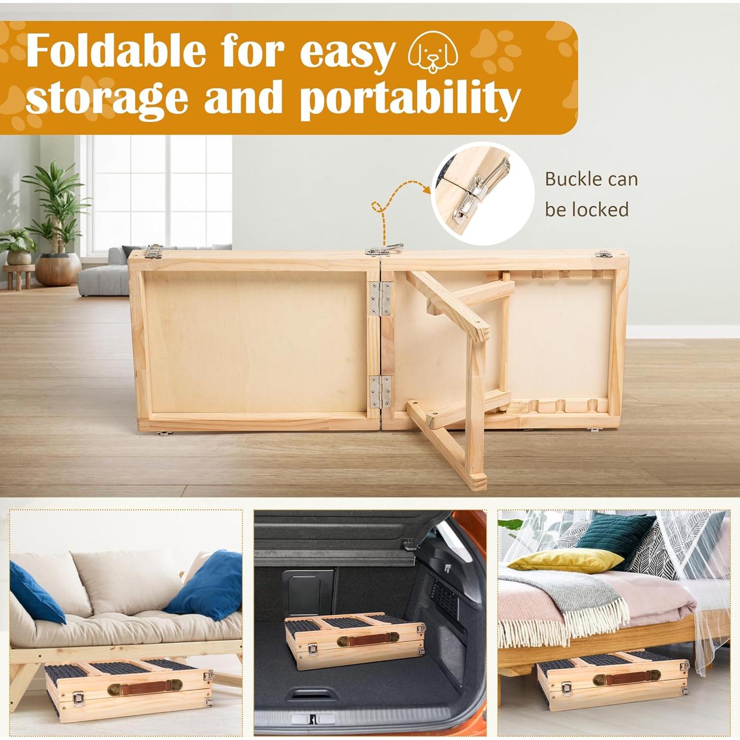 Rampa de Perro Ajustable GENMOUS de Madera Antideslizante