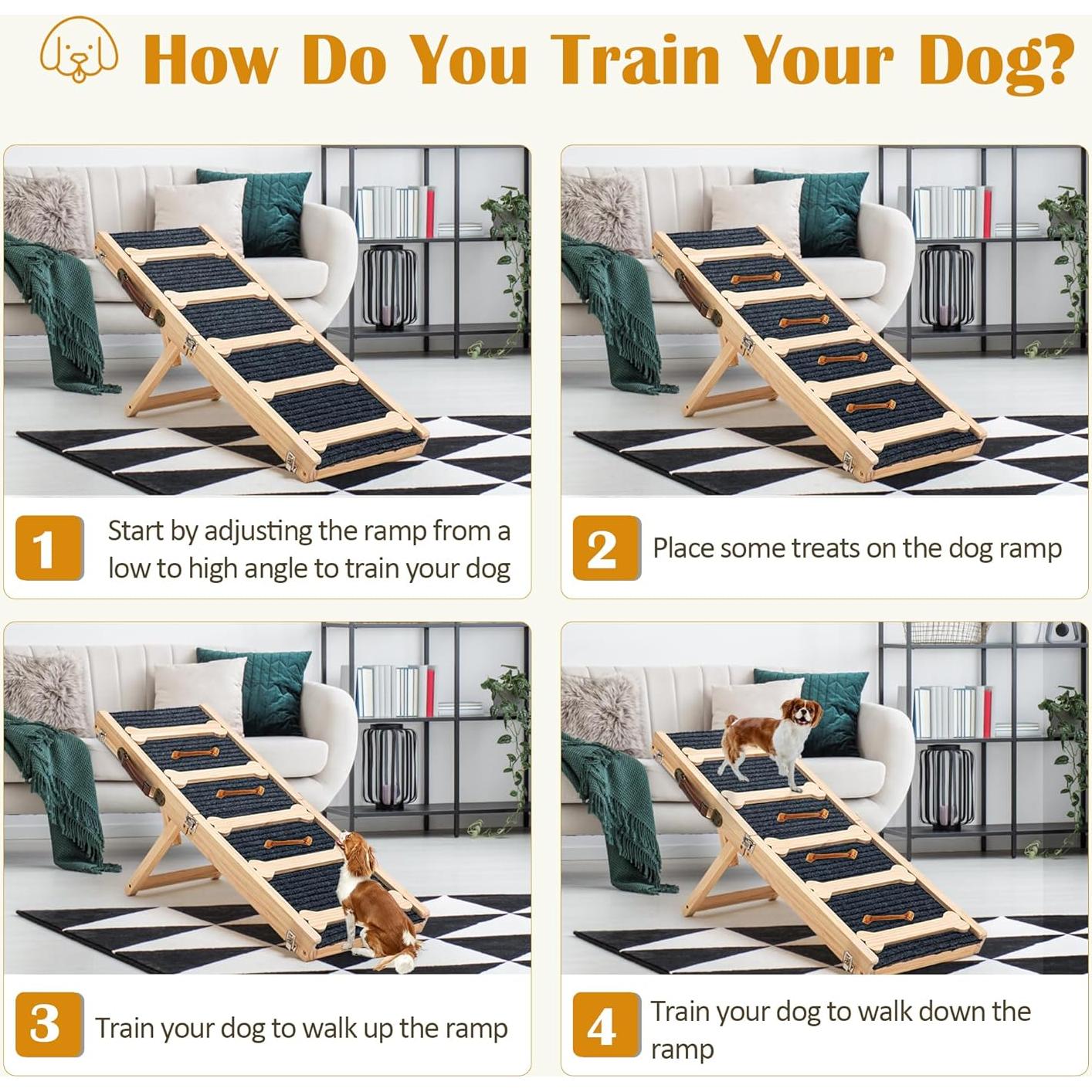 Rampa de Perro Ajustable GENMOUS de Madera Antideslizante