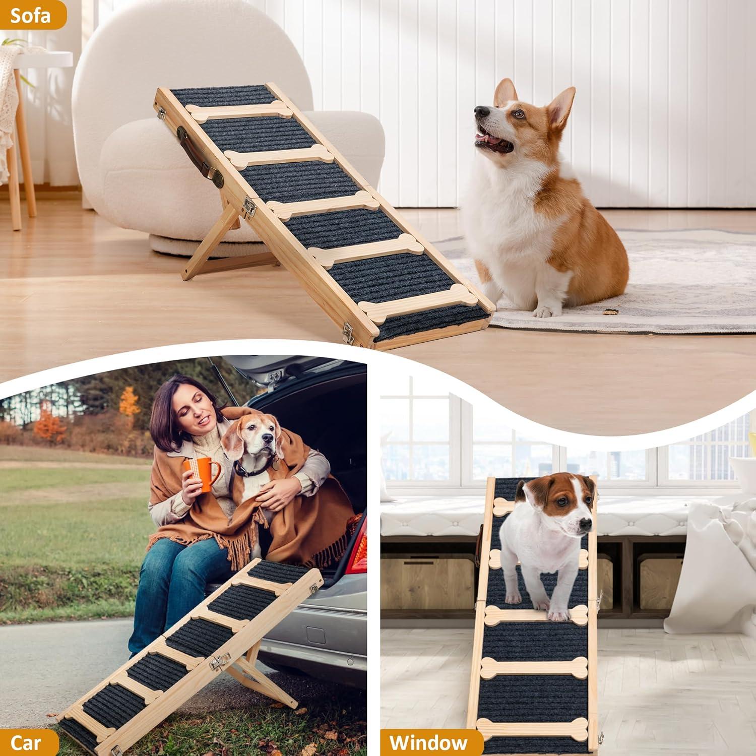 Rampa de Perro Ajustable GENMOUS de Madera Antideslizante