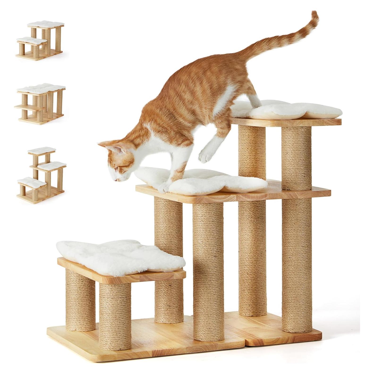 Escalera para Mascotas FUKUMARU de Madera 55 cm - Soporta 90 kg