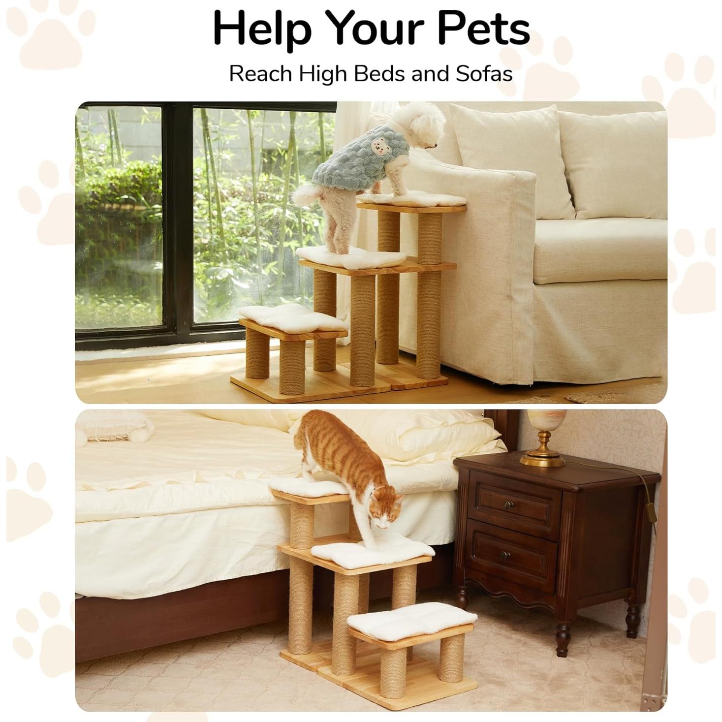 Escalera para Mascotas FUKUMARU de Madera 55 cm - Soporta 90 kg