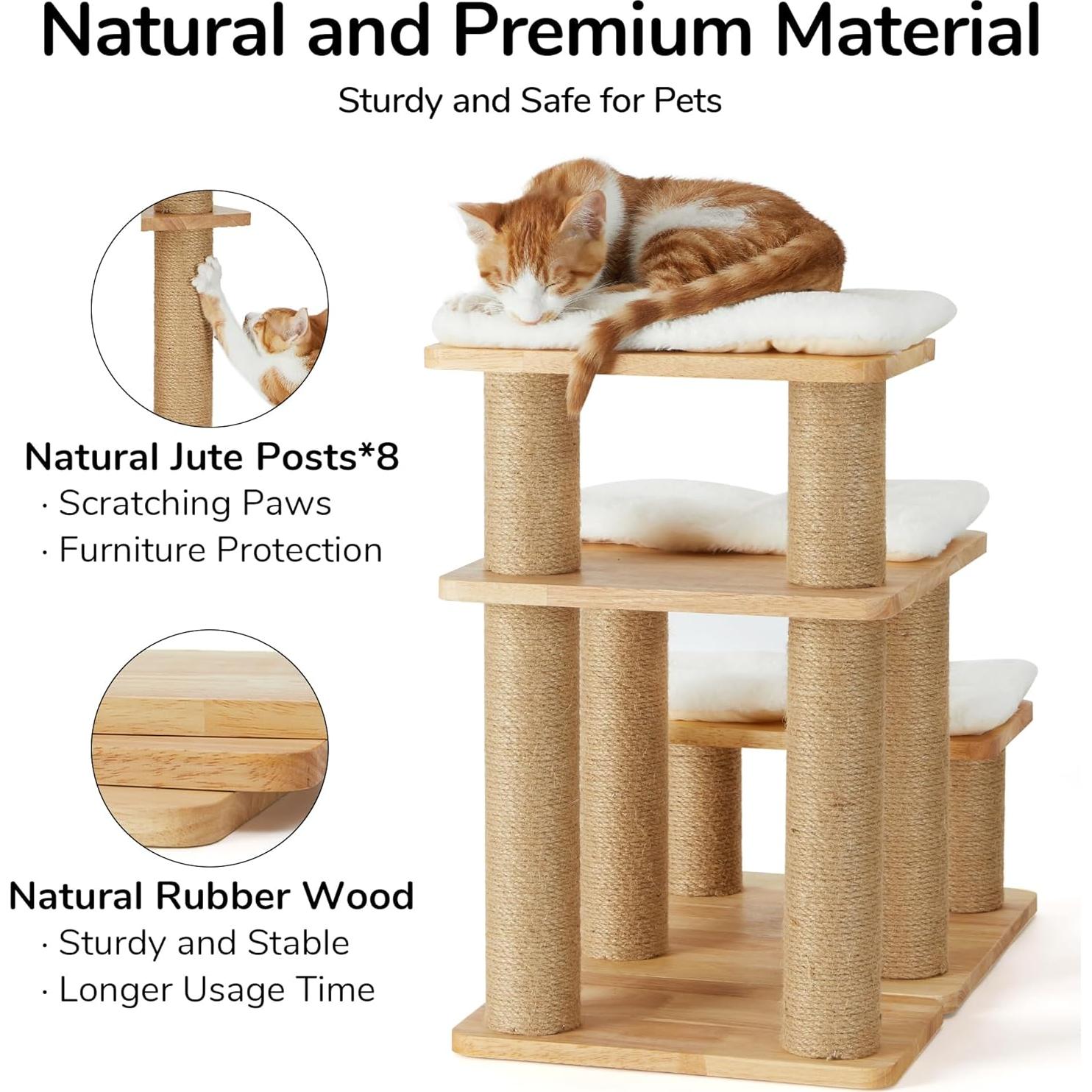 Escalera para Mascotas FUKUMARU de Madera 55 cm - Soporta 90 kg