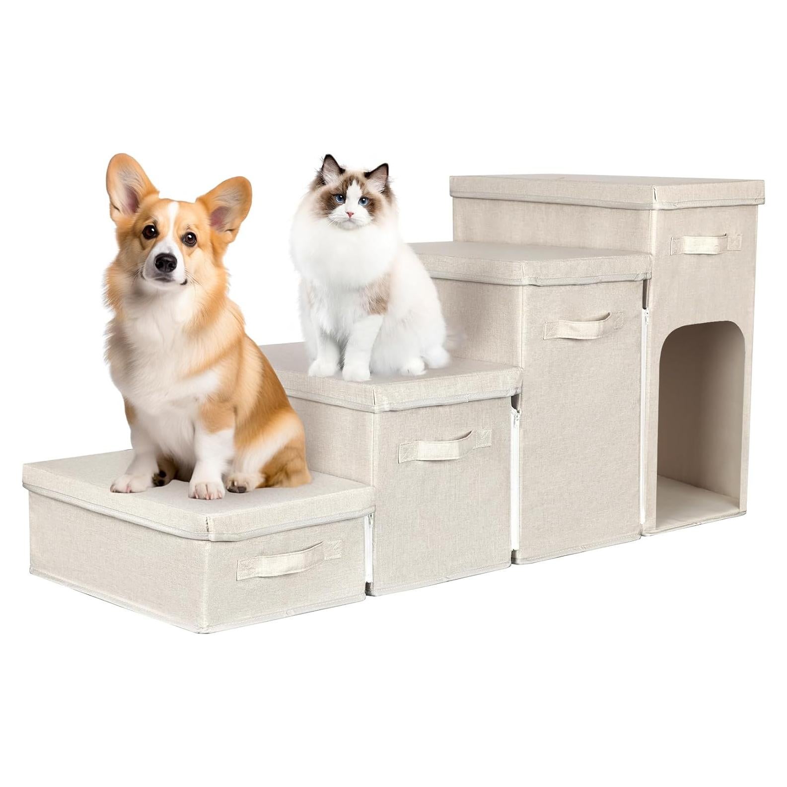 Escalera Plegable para Mascotas WEAVELYRICS 4 Pasos Beige