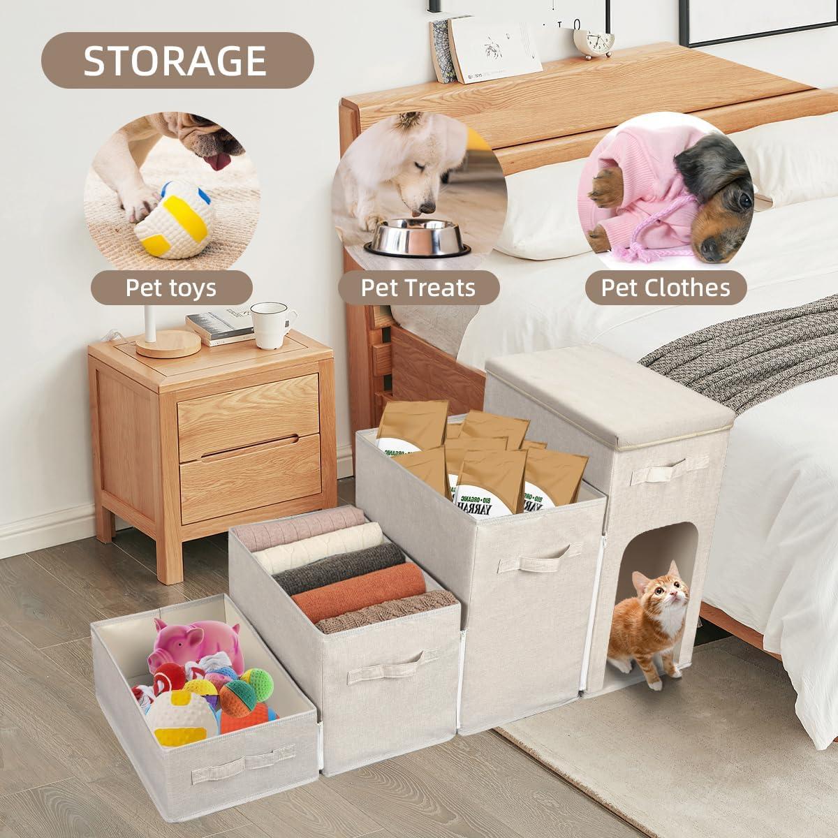 Escalera Plegable para Mascotas WEAVELYRICS 4 Pasos Beige