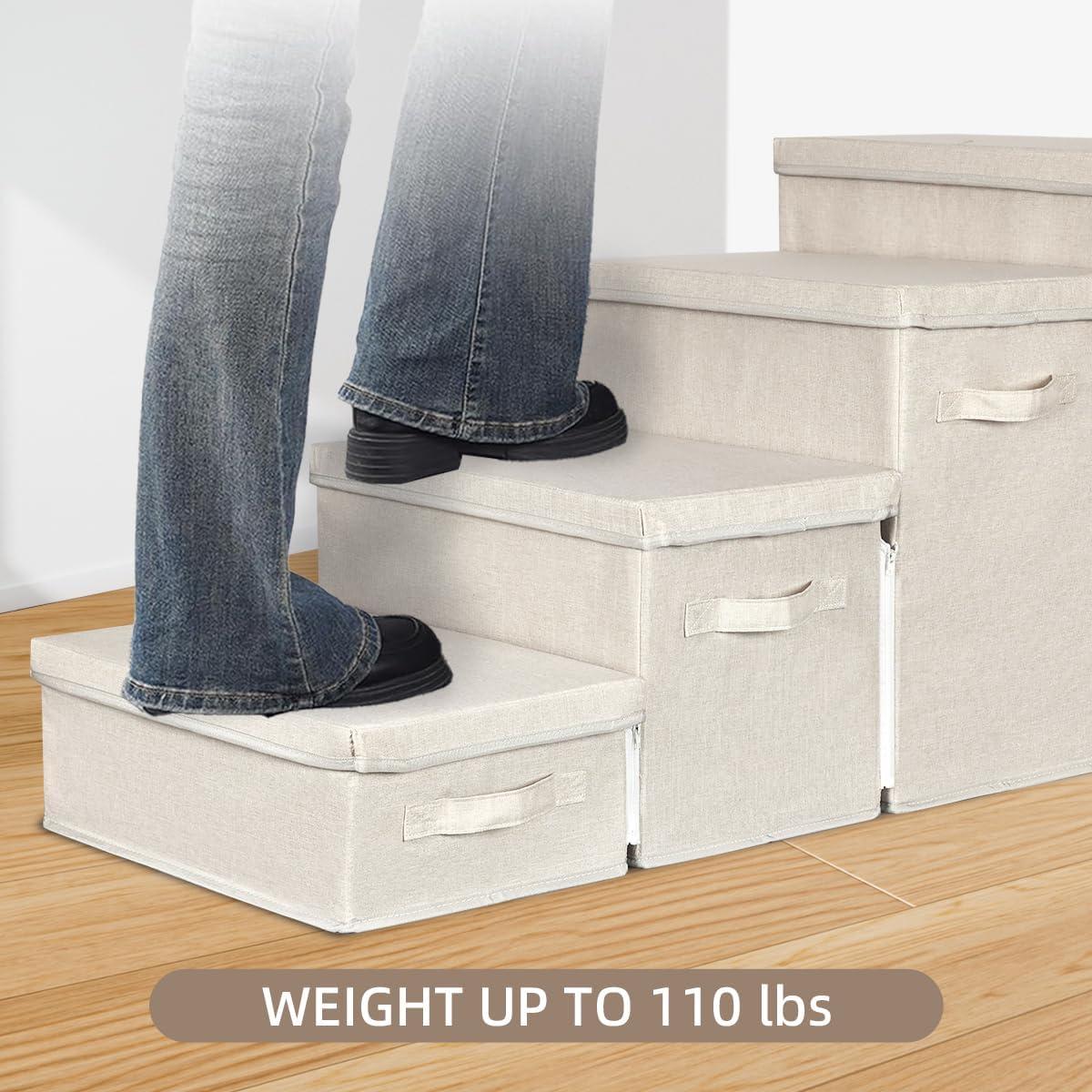 Escalera Plegable para Mascotas WEAVELYRICS 4 Pasos Beige