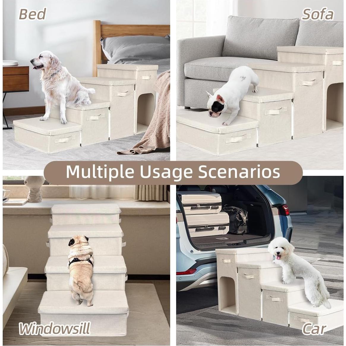 Escalera Plegable para Mascotas WEAVELYRICS 4 Pasos Beige