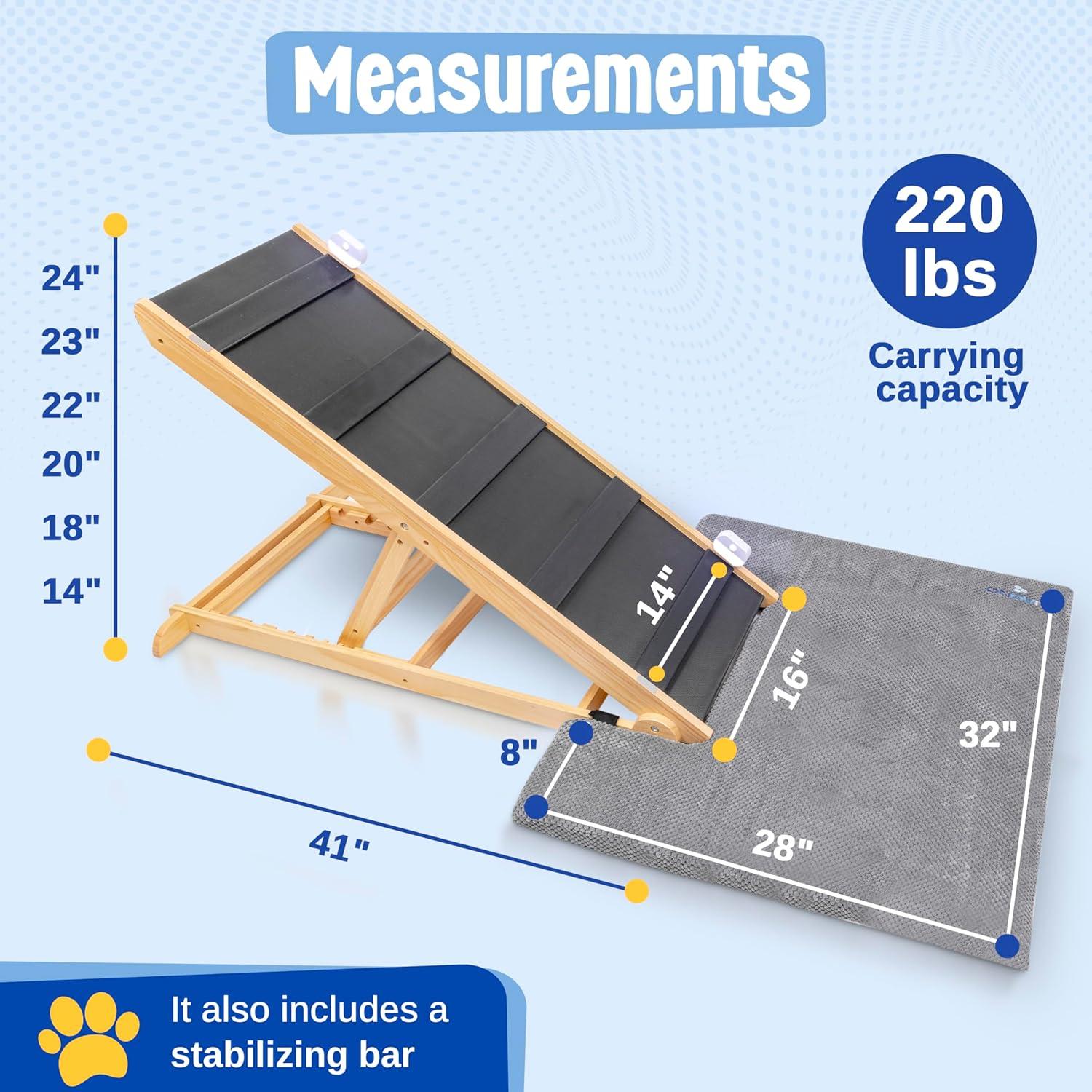 Rampa Ajustable para Perros ONOVITI - 6 Alturas 14" a 24"