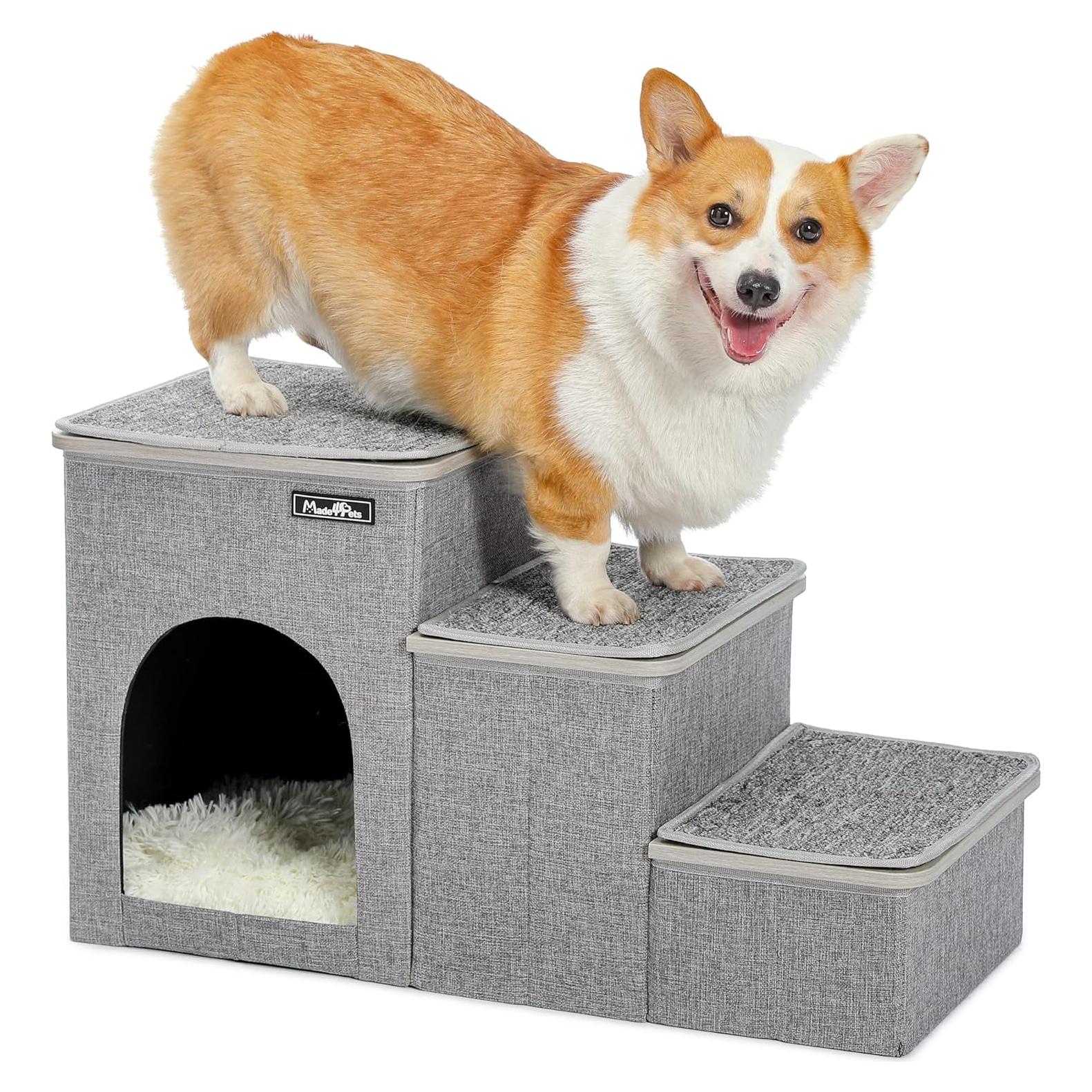Escalera para Mascotas Made4Pets 3 Pasos Gris con Almacenamiento