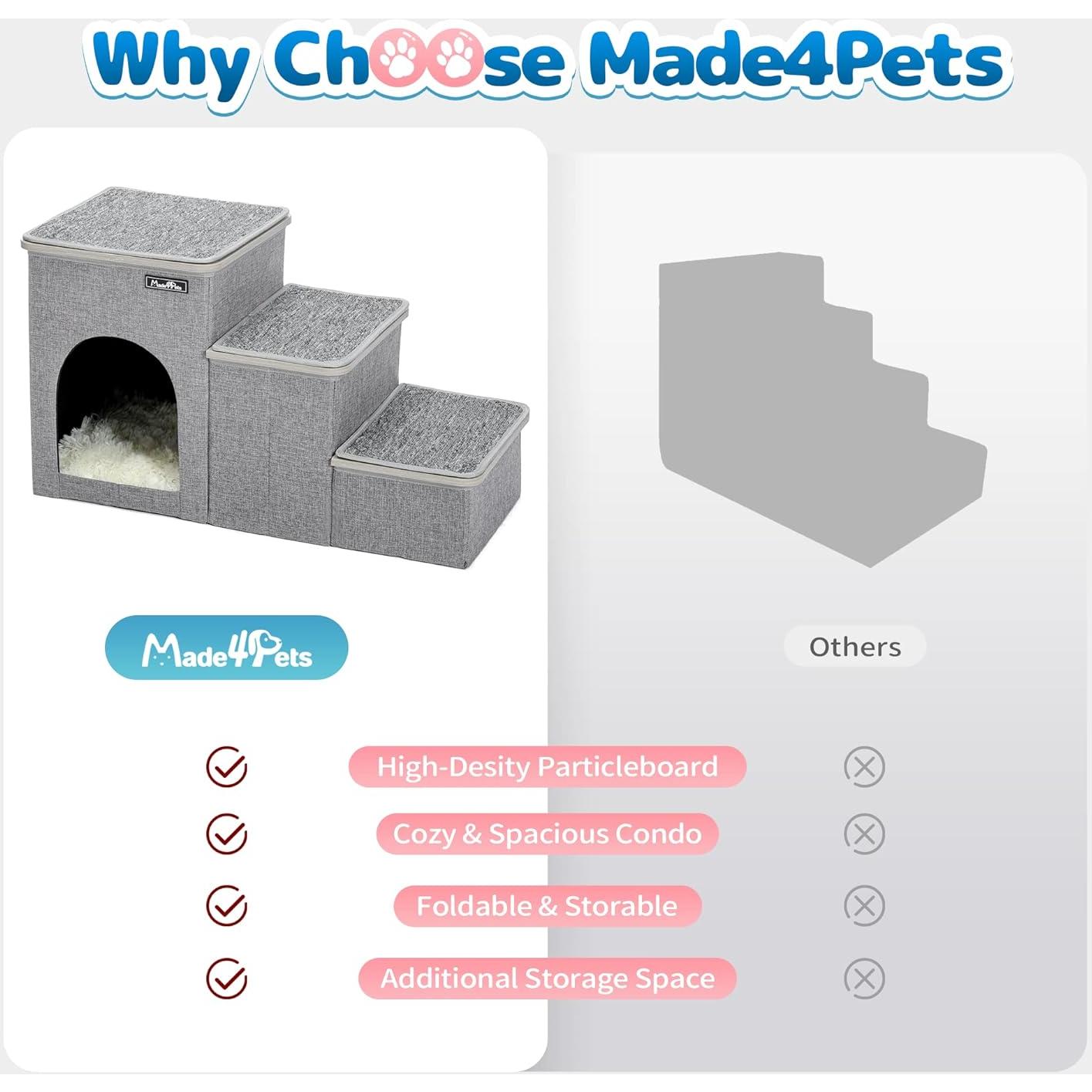 Escalera para Mascotas Made4Pets 3 Pasos Gris con Almacenamiento