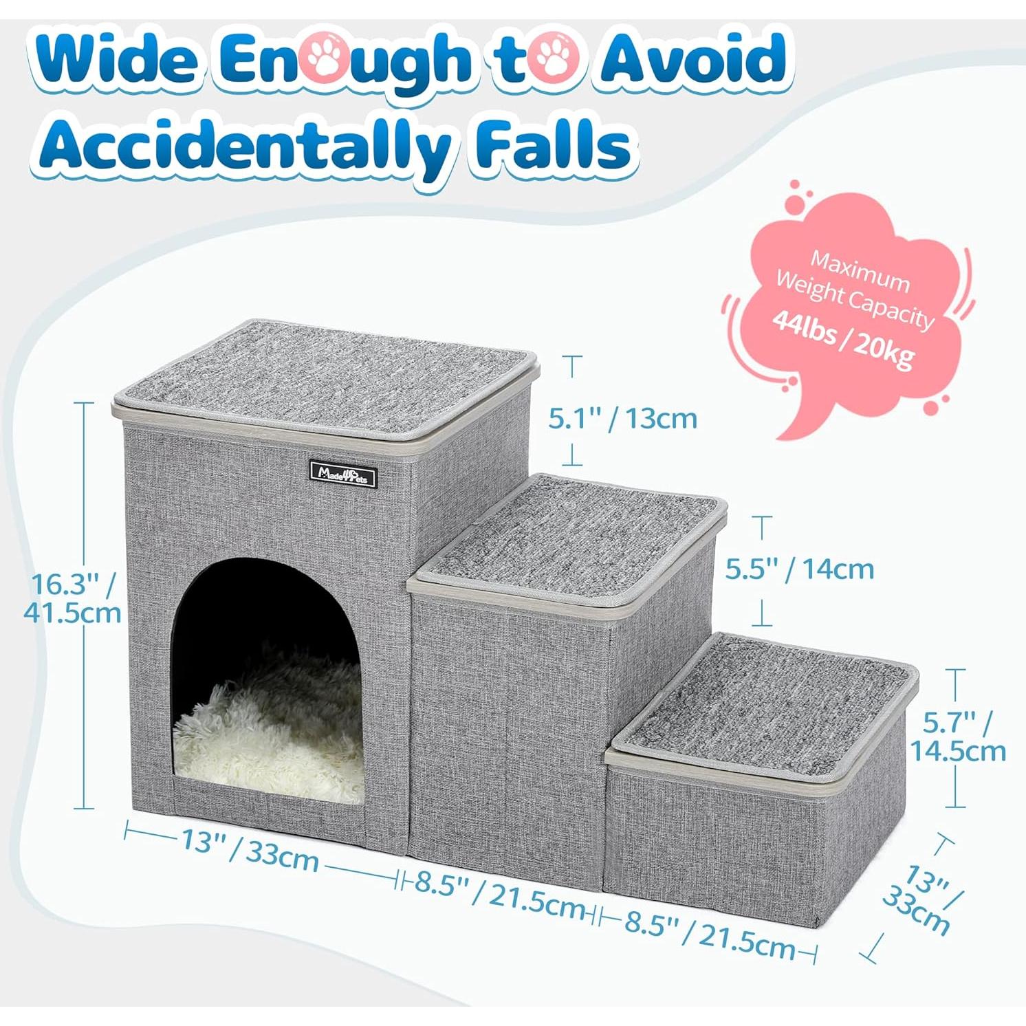 Escalera para Mascotas Made4Pets 3 Pasos Gris con Almacenamiento