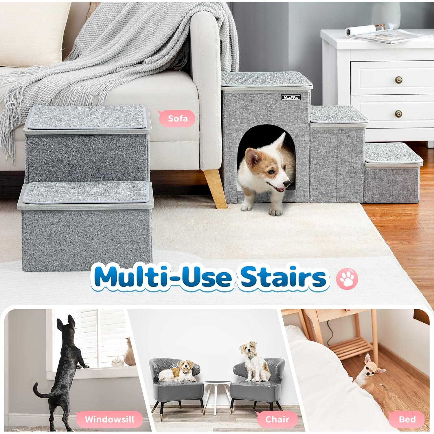 Escalera para Mascotas Made4Pets 3 Pasos Gris con Almacenamiento