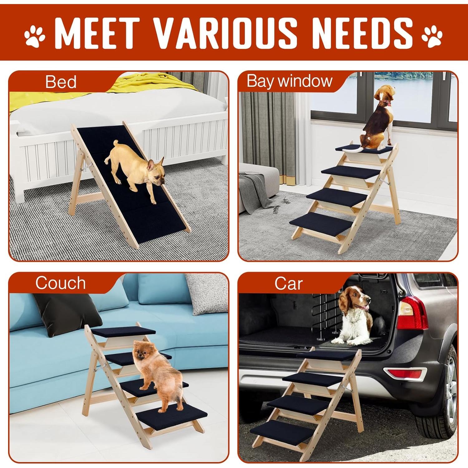 Escaleras para Perros LWTURLOV 2-en-1 Plegables Antideslizantes