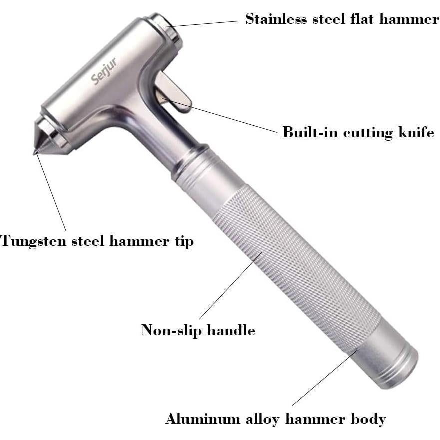 Martillo de Seguridad Todo Metal Serjur 3 en 1 para Automóvil
