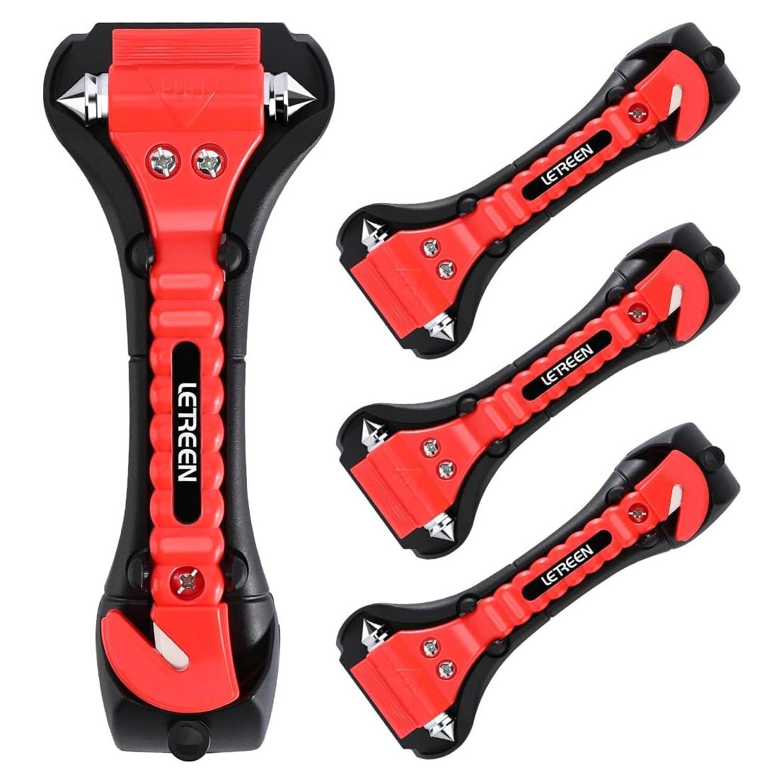 4 Martillos de Seguridad LETREEN 2 en 1 para Coche - Rompedor de Ventanas y Cortador de Cinturón