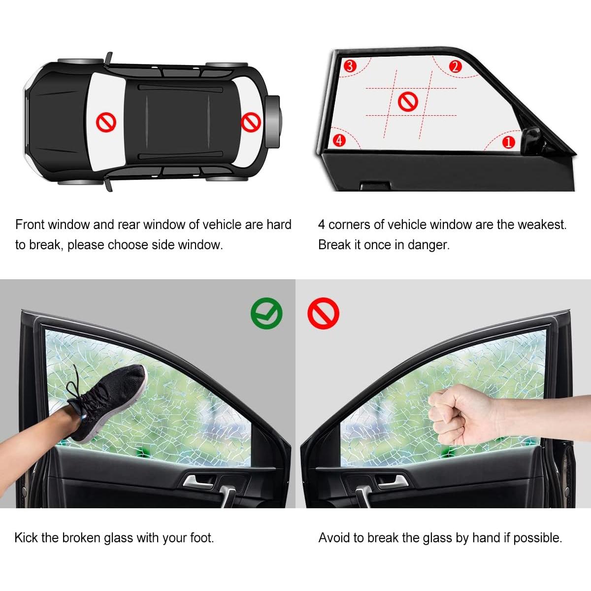 4 Martillos de Seguridad LETREEN 2 en 1 para Coche - Rompedor de Ventanas y Cortador de Cinturón
