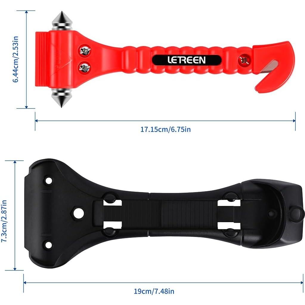 4 Martillos de Seguridad LETREEN 2 en 1 para Coche - Rompedor de Ventanas y Cortador de Cinturón