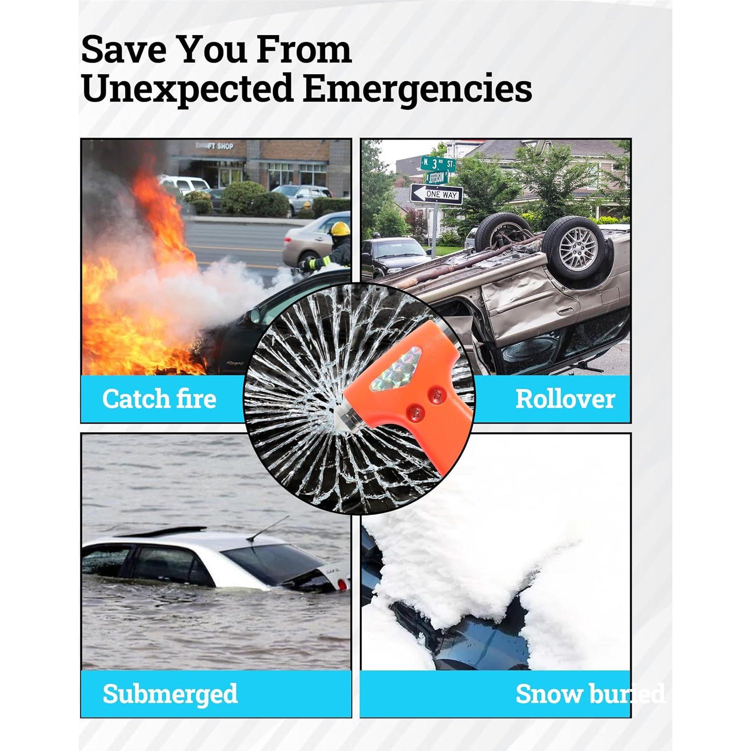 Martillo de Seguridad Zlirfy 3 en 1 para Automóvil Naranja