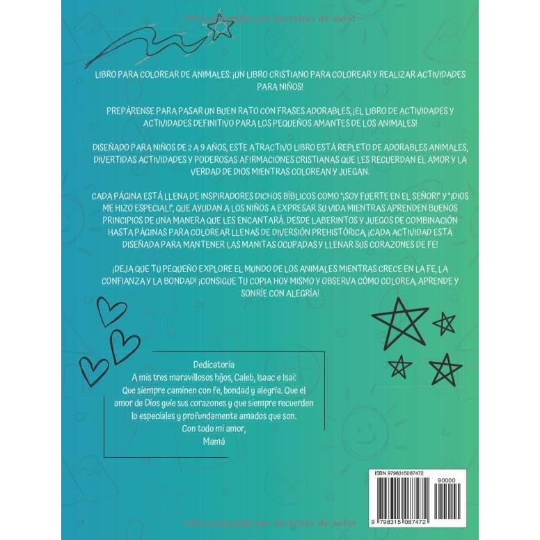 Libro Para Colorear de Animales: Un libro cristiano para colorear y actividades para niños: ¡divertidas afirmaciones bíblicas, animales adorables y un aprendizaje lleno de fe! (Spanish Edition)