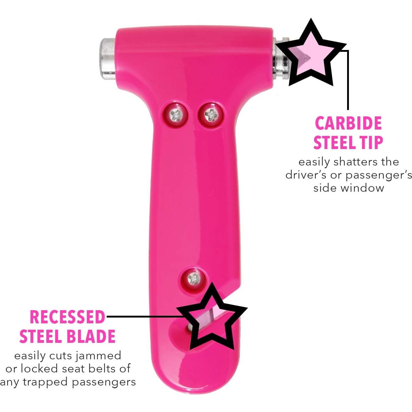 Martillo de Seguridad Rosa Blingsting - Escape Automotriz y Cortador de Cinturón