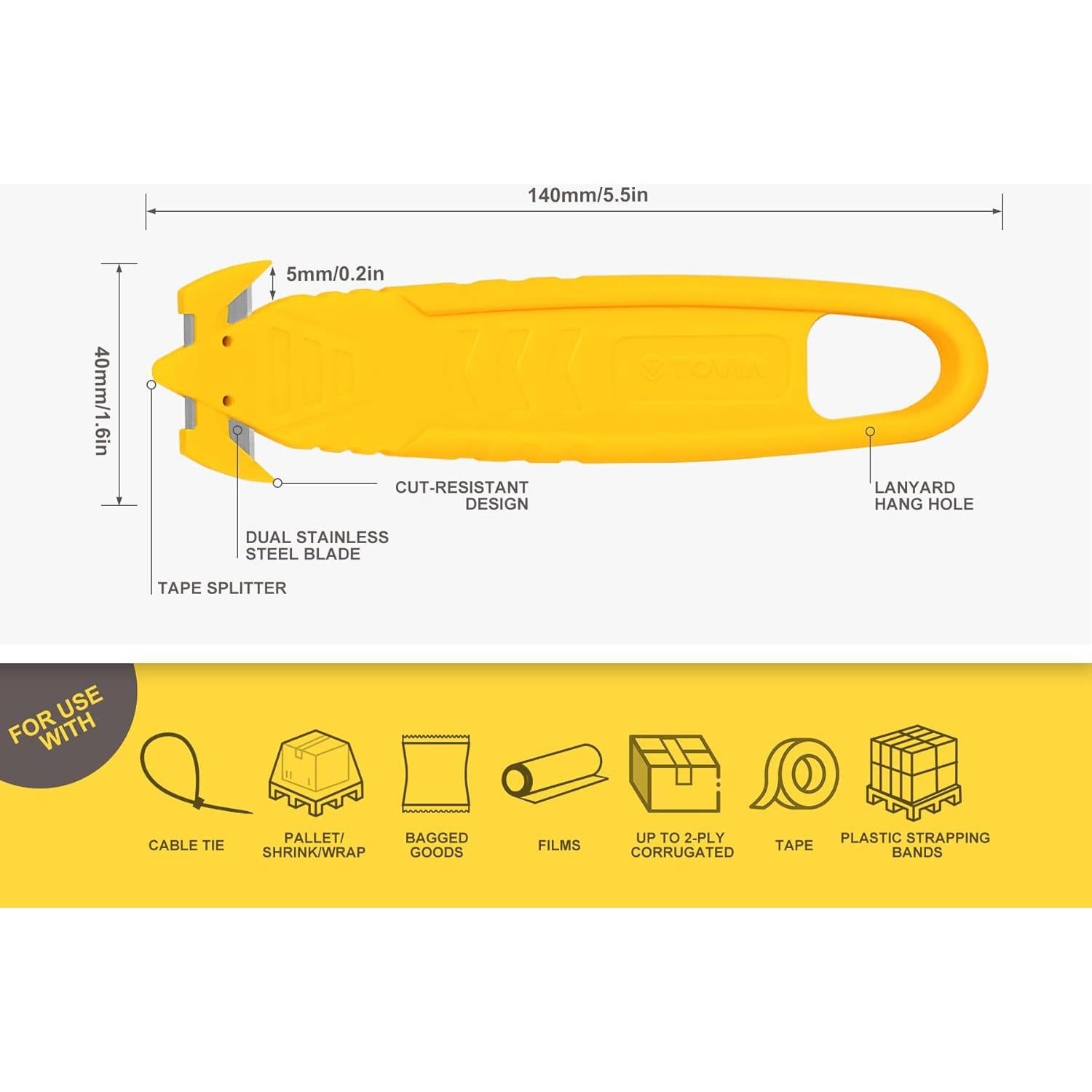 Cortador de Caja de Seguridad T TOVIA - 10 Pcs Amarillo