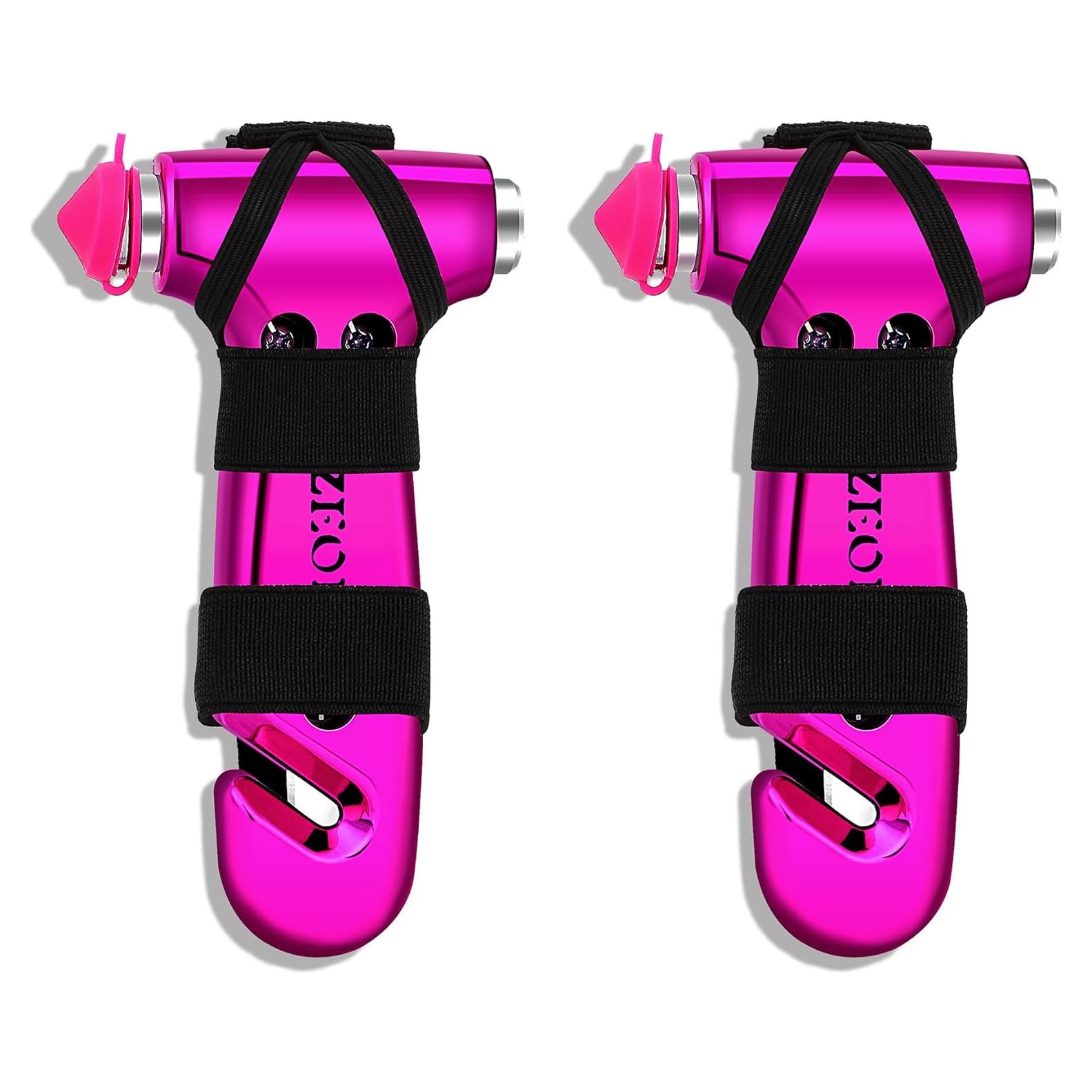 Martillo de Seguridad SZEOF Rosa 2PCS con Cortador y Rompeventanas