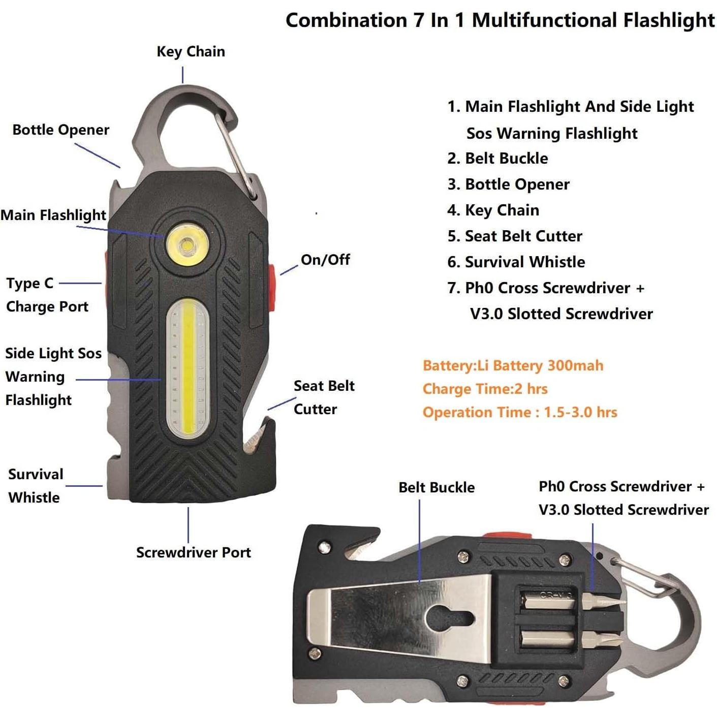 Linterna Multifuncional 7 en 1 WELESHEI Recargable LED 400lm