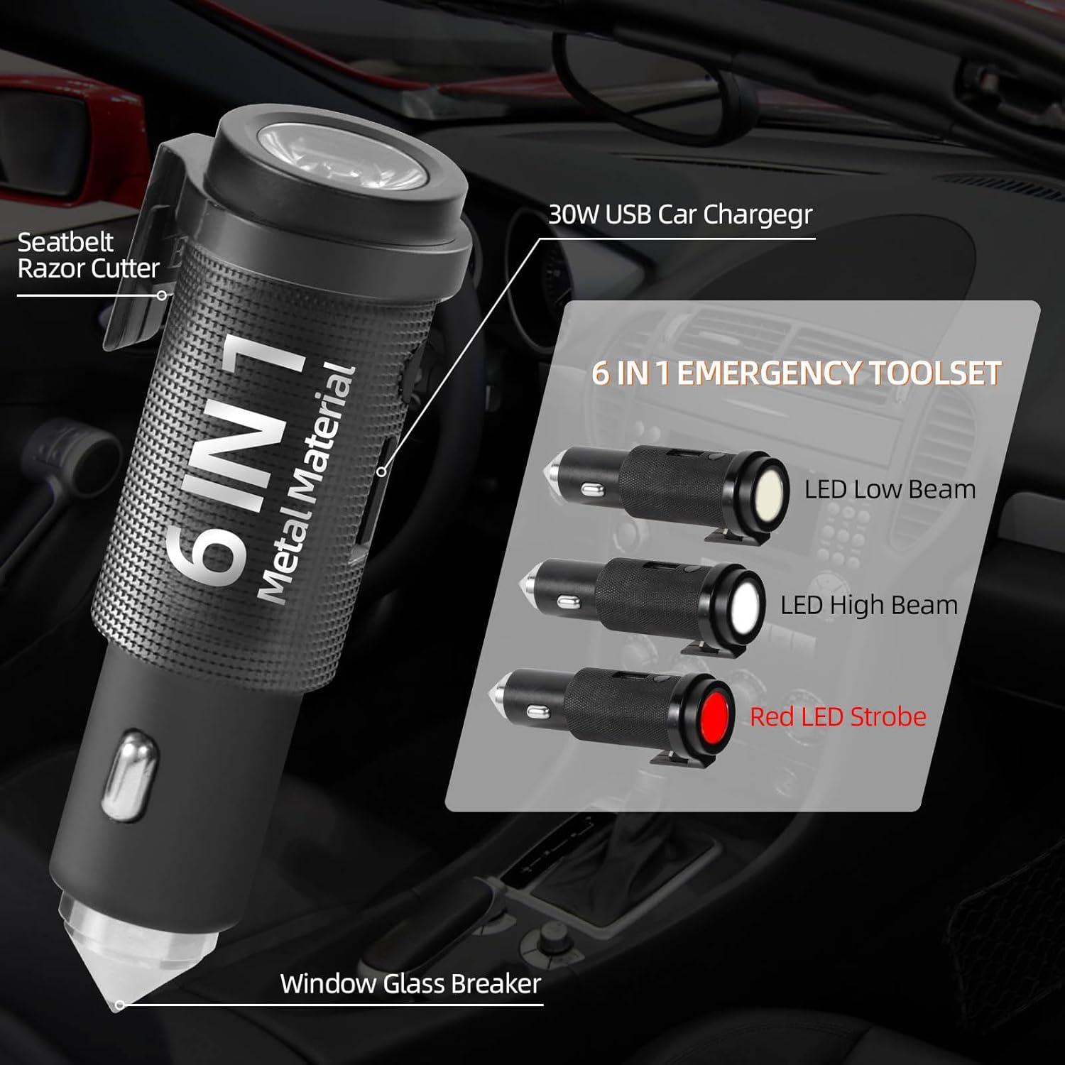 Herramienta de Emergencia 6 en 1 CINTHIA: Rompe Ventanas y Cargador USB