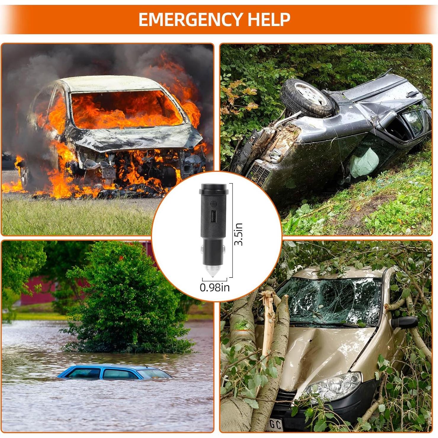 Herramienta de Emergencia 6 en 1 CINTHIA: Rompe Ventanas y Cargador USB