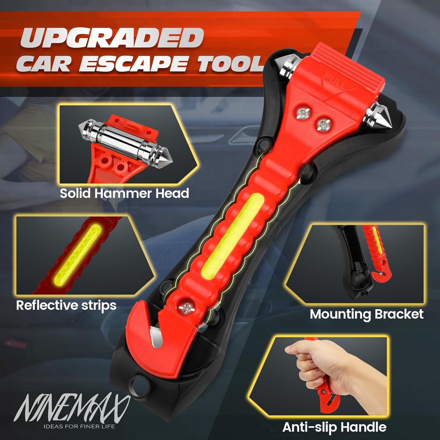 Martillo de Seguridad NINEMAX para Coche - 2 Piezas, Cortador de Cinturón