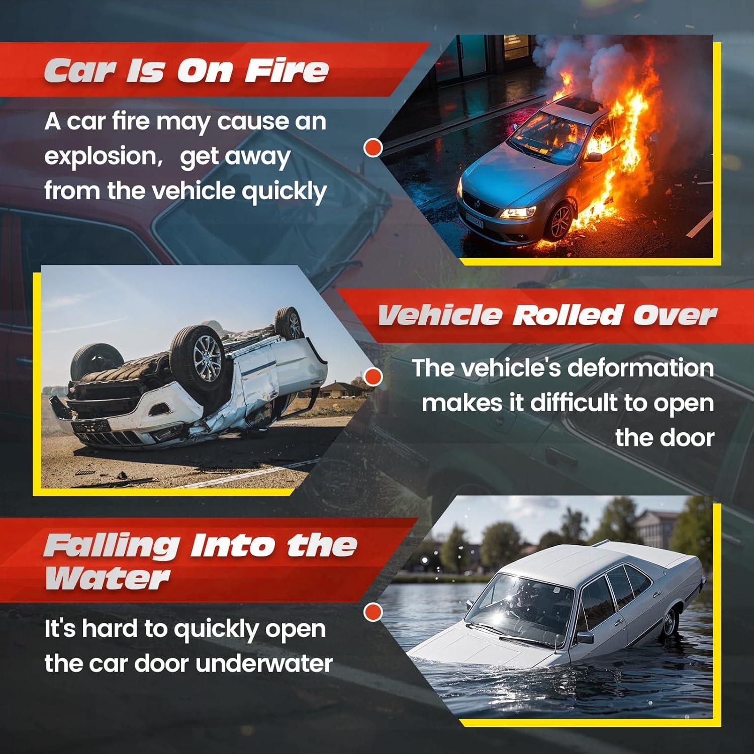 Martillo de Seguridad NINEMAX para Coche - 2 Piezas, Cortador de Cinturón