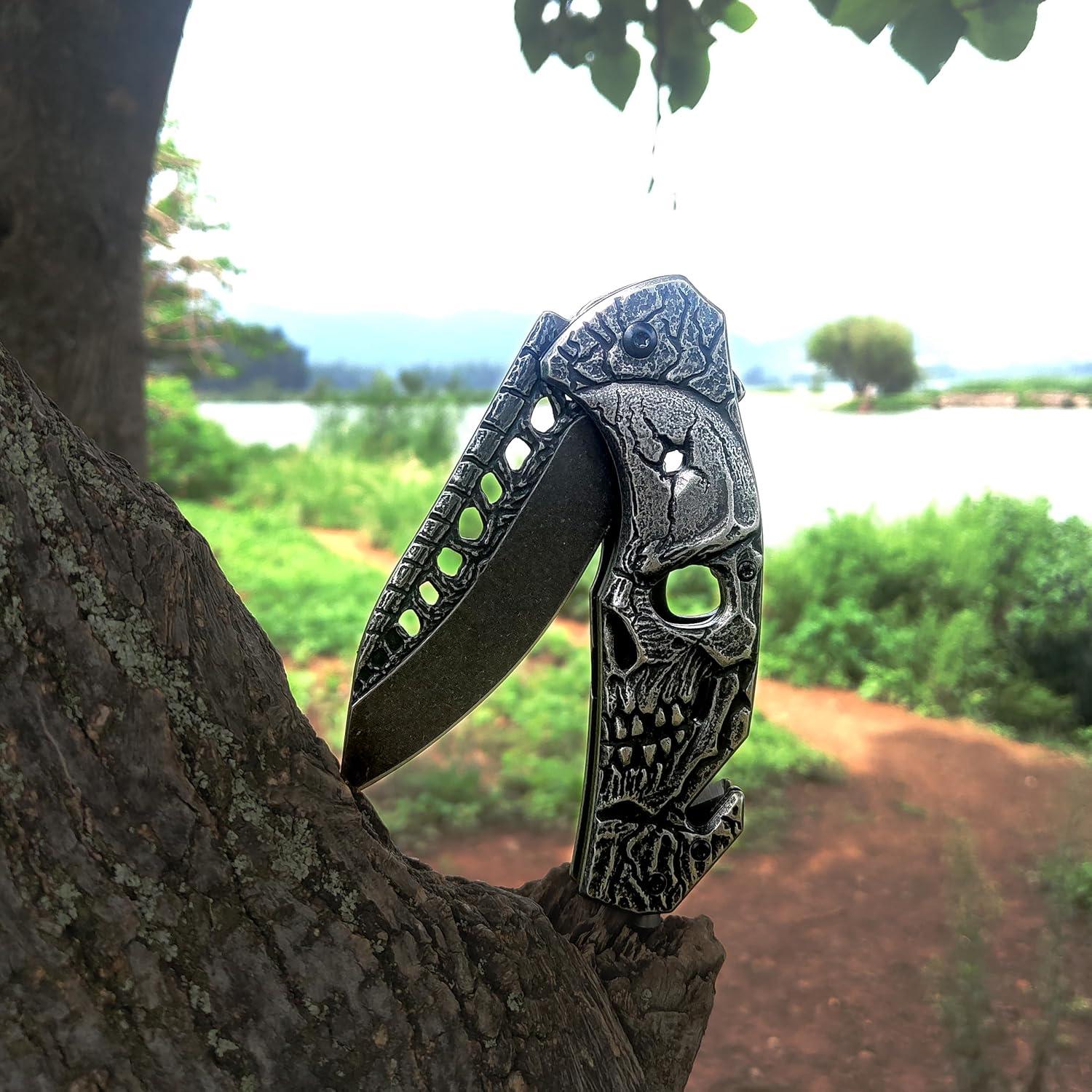 Cuchillo de bolsillo MADSMAUG con calavera 20.8 cm EDC
