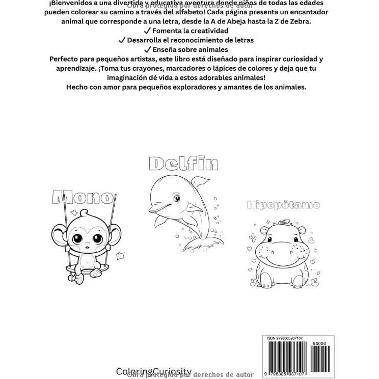 Animales ABC Libro para Colorear: Libro para colorear con animales en cada letra del alfabeto (Spanish Edition)