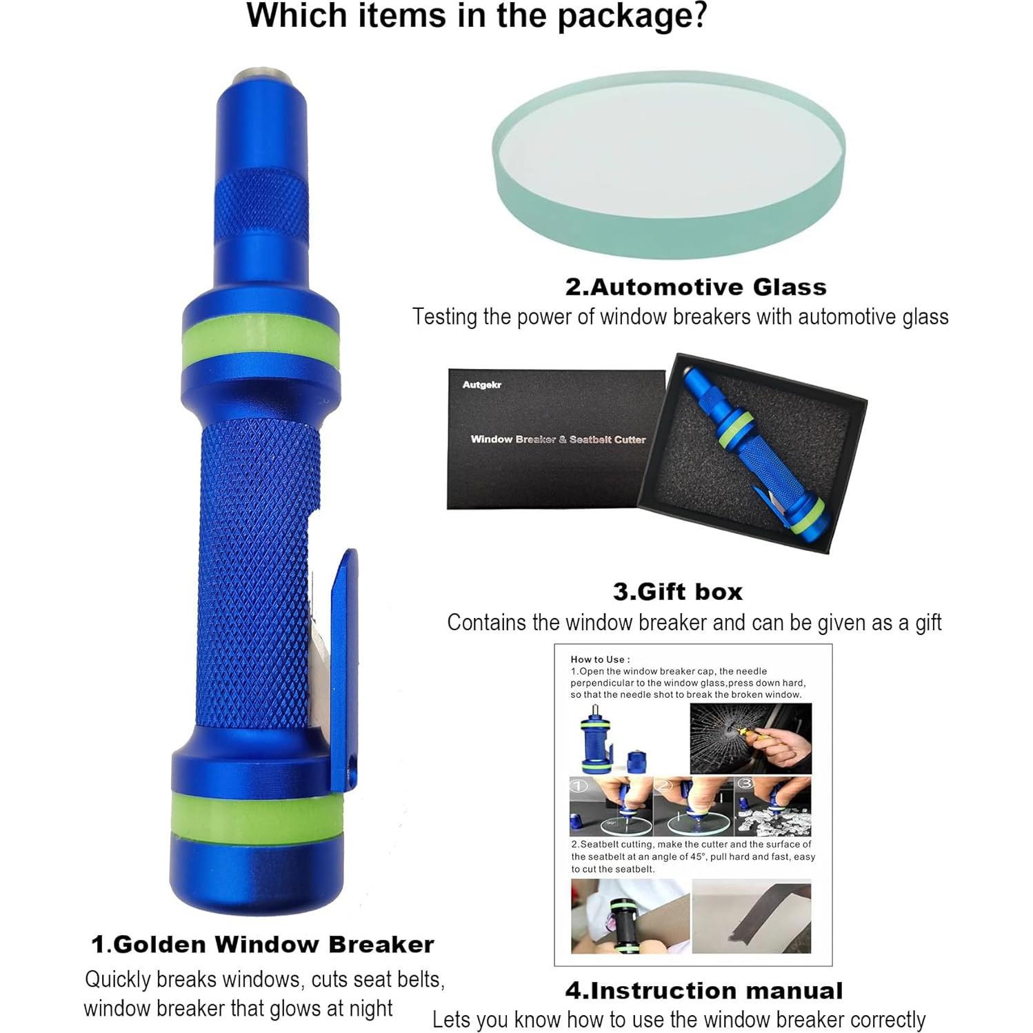 Cortador de Cinturón de Seguridad y Rompeventanas Autgekr Azul