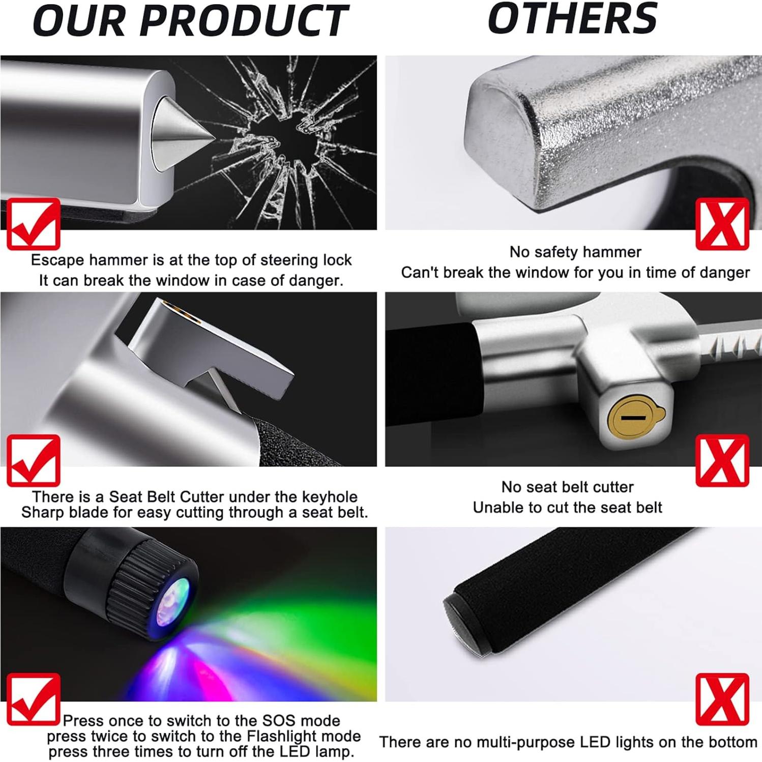 Bloqueo de Volante Antirrobo KNFRXO 4-en-1 con Linterna LED