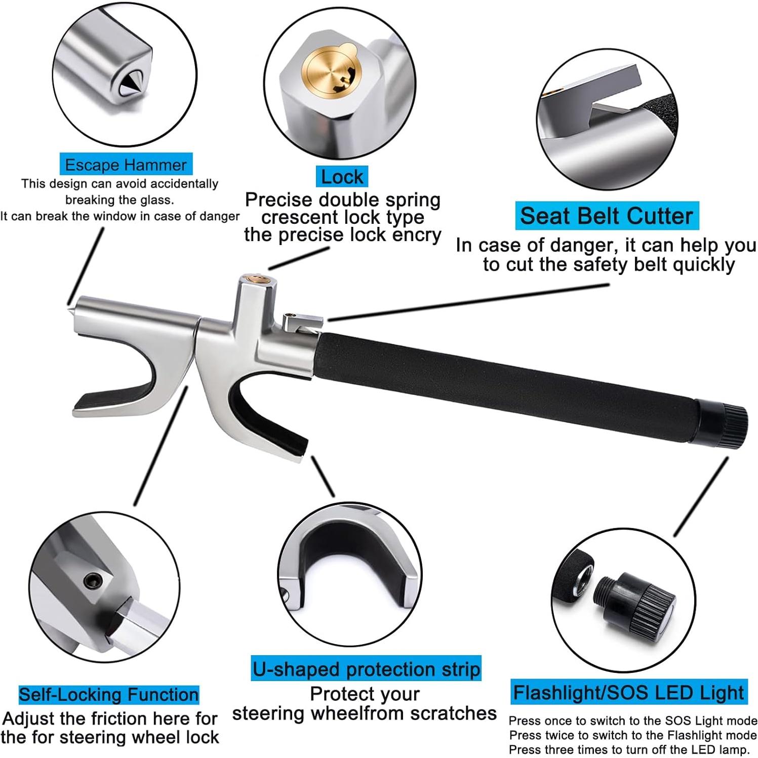 Bloqueo de Volante Antirrobo KNFRXO 4-en-1 con Linterna LED
