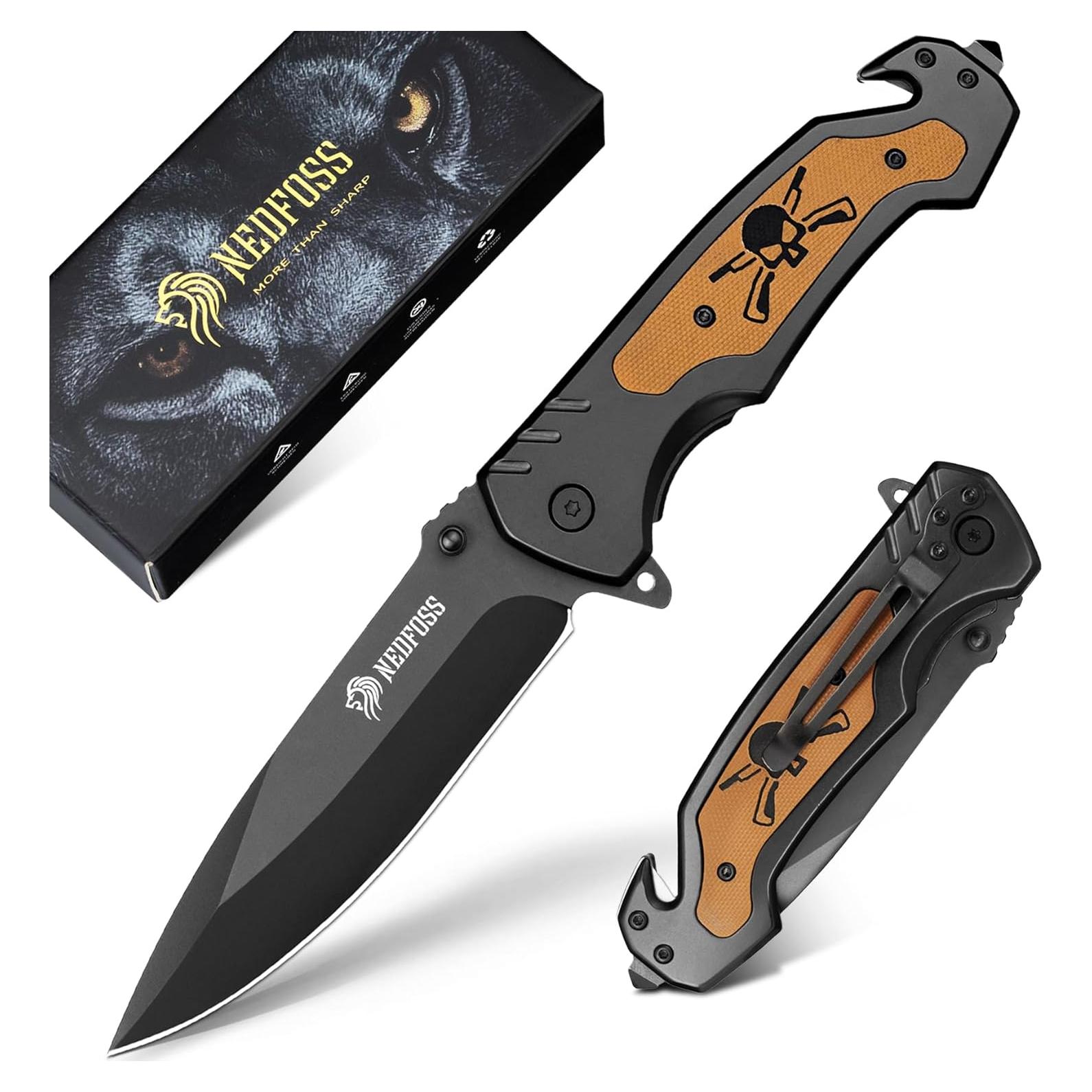 Navaja Plegable NedFoss NF18, Cuchillo 3 en 1 para Camping