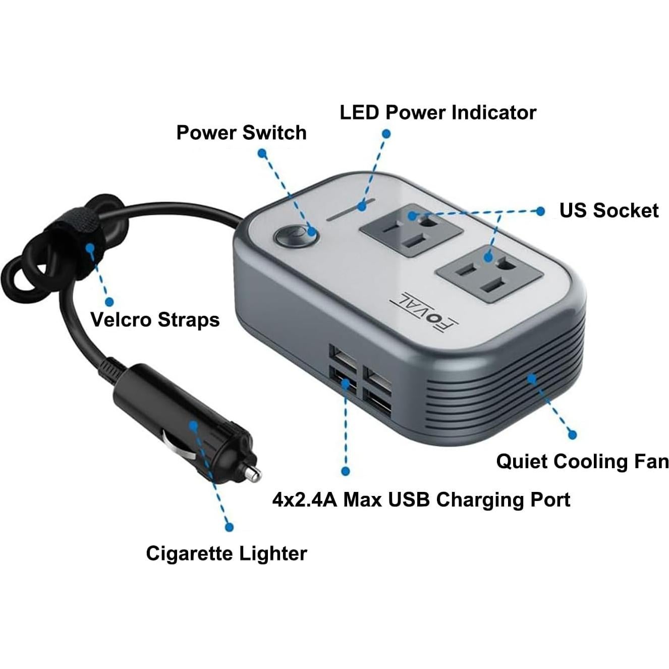 Inversor de Potencia FOVAL 200W 12V a 220V con 4 USB