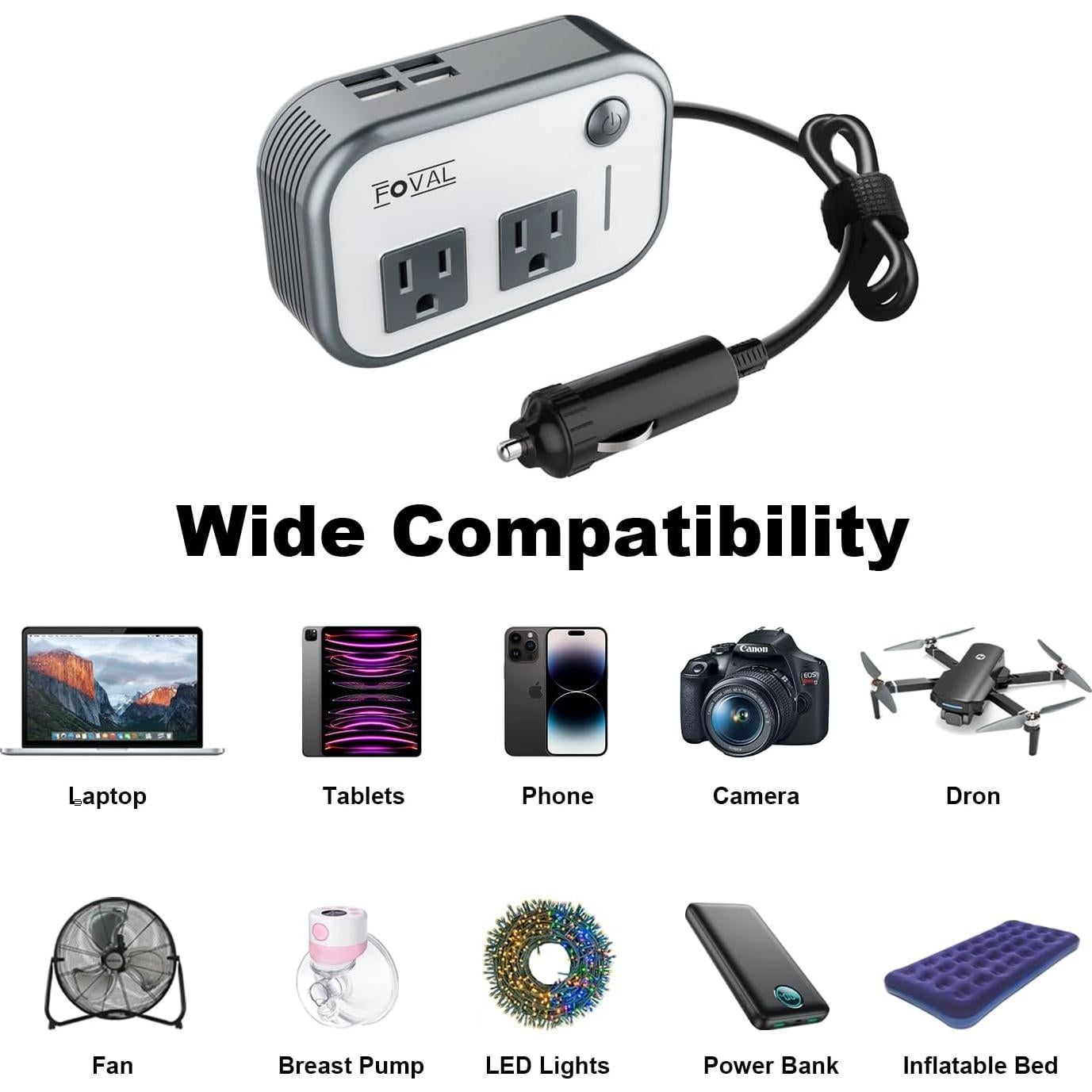 Inversor de Potencia FOVAL 200W 12V a 220V con 4 USB