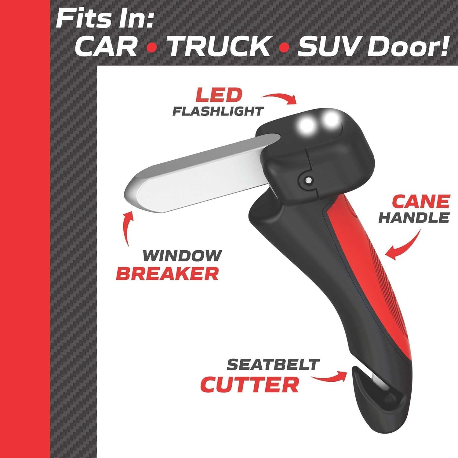 Asa de puerta Car Cane Emson con linterna LED y rompeventanas