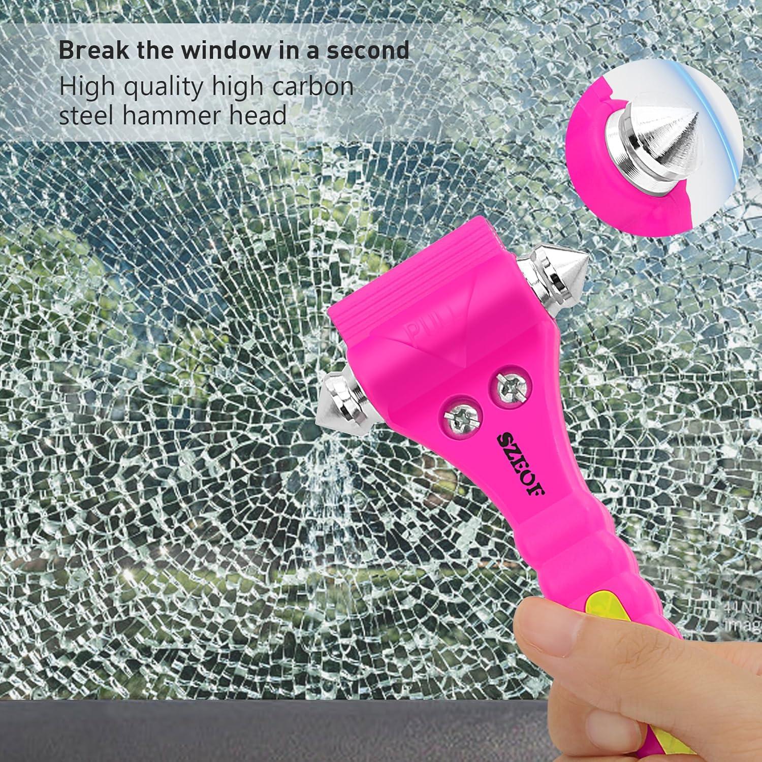 Rompeventanas de coche SZEOF 2 en 1 con cortador rosa