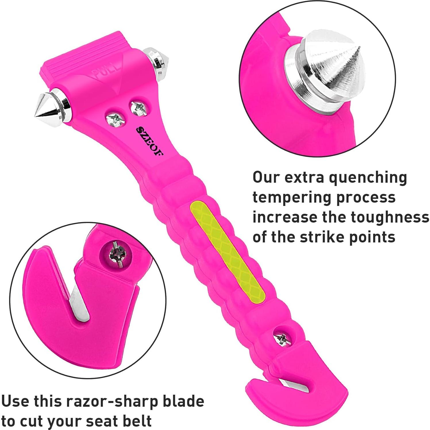 Rompeventanas de coche SZEOF 2 en 1 con cortador rosa