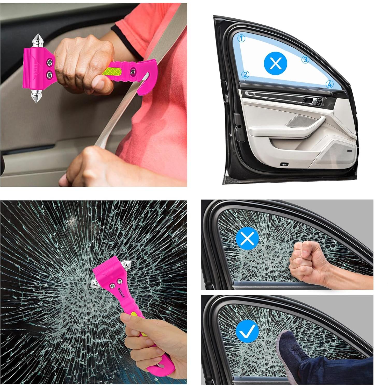Rompeventanas de coche SZEOF 2 en 1 con cortador rosa