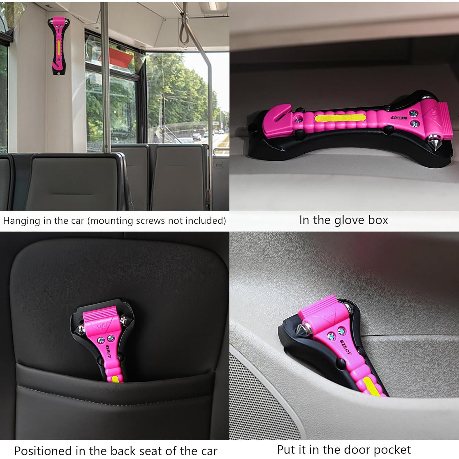 Rompeventanas de coche SZEOF 2 en 1 con cortador rosa