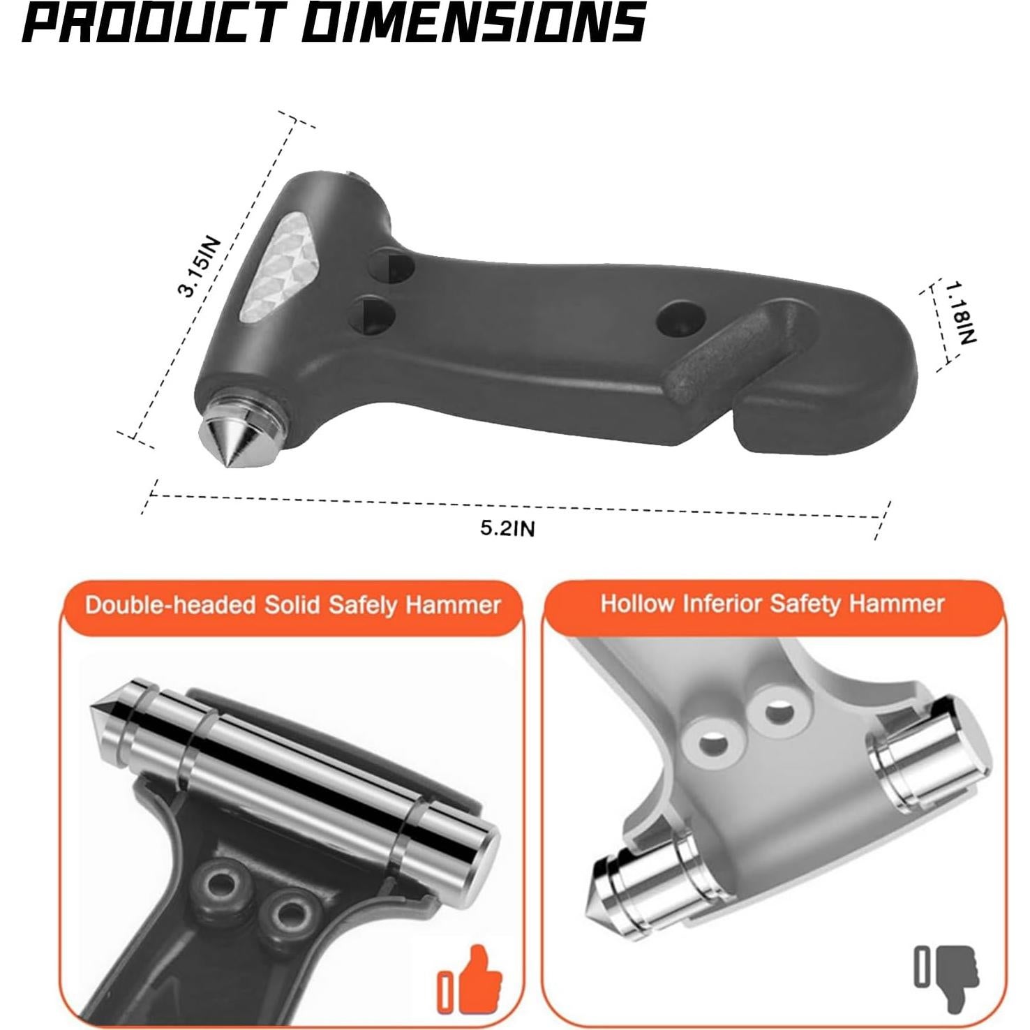 Herramienta de Escape de Emergencia NGHEY 2-en-1 Martillo y Cortador
