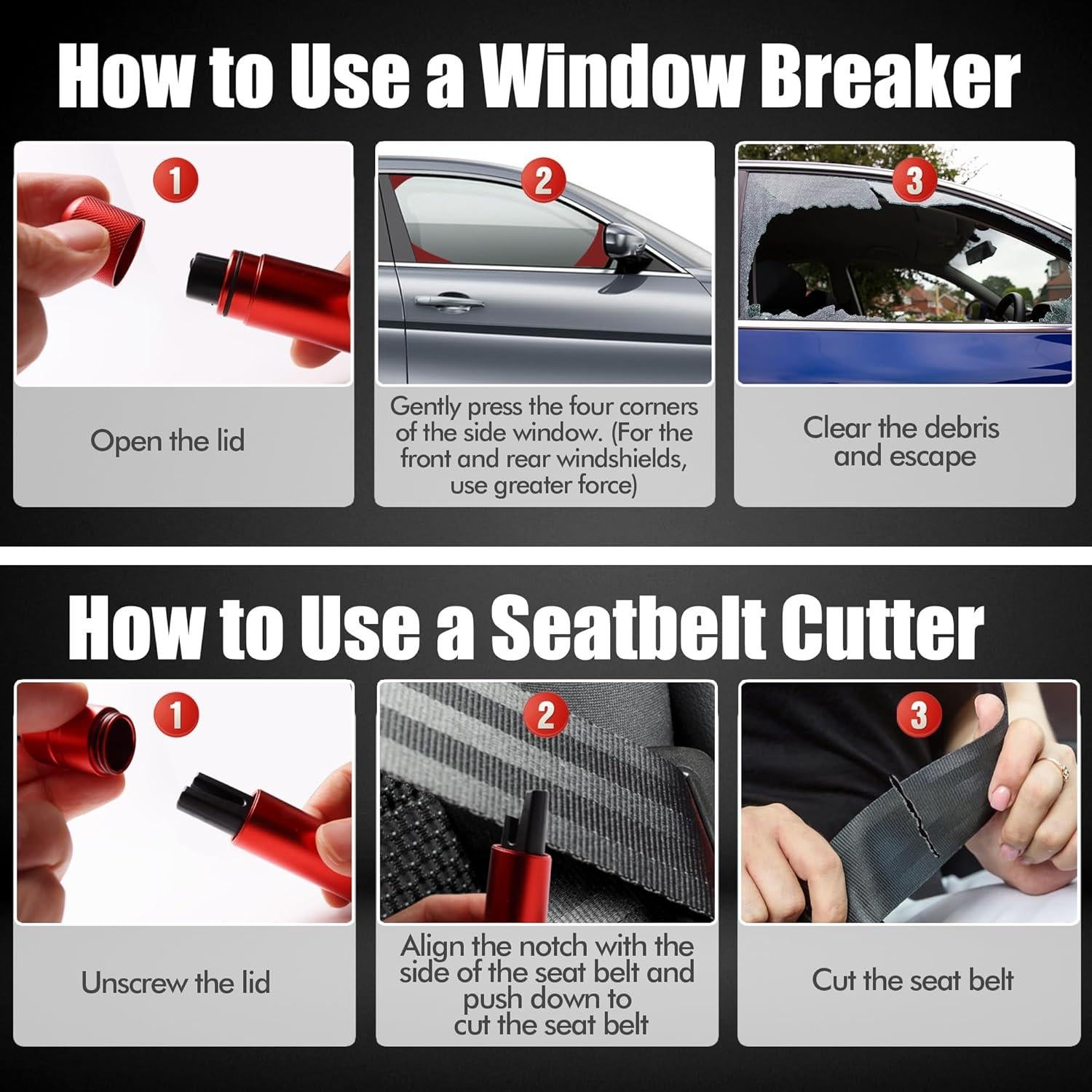 Herramienta de Seguridad Zhaoyao 2-en-1 Rompeventanas y Cortador