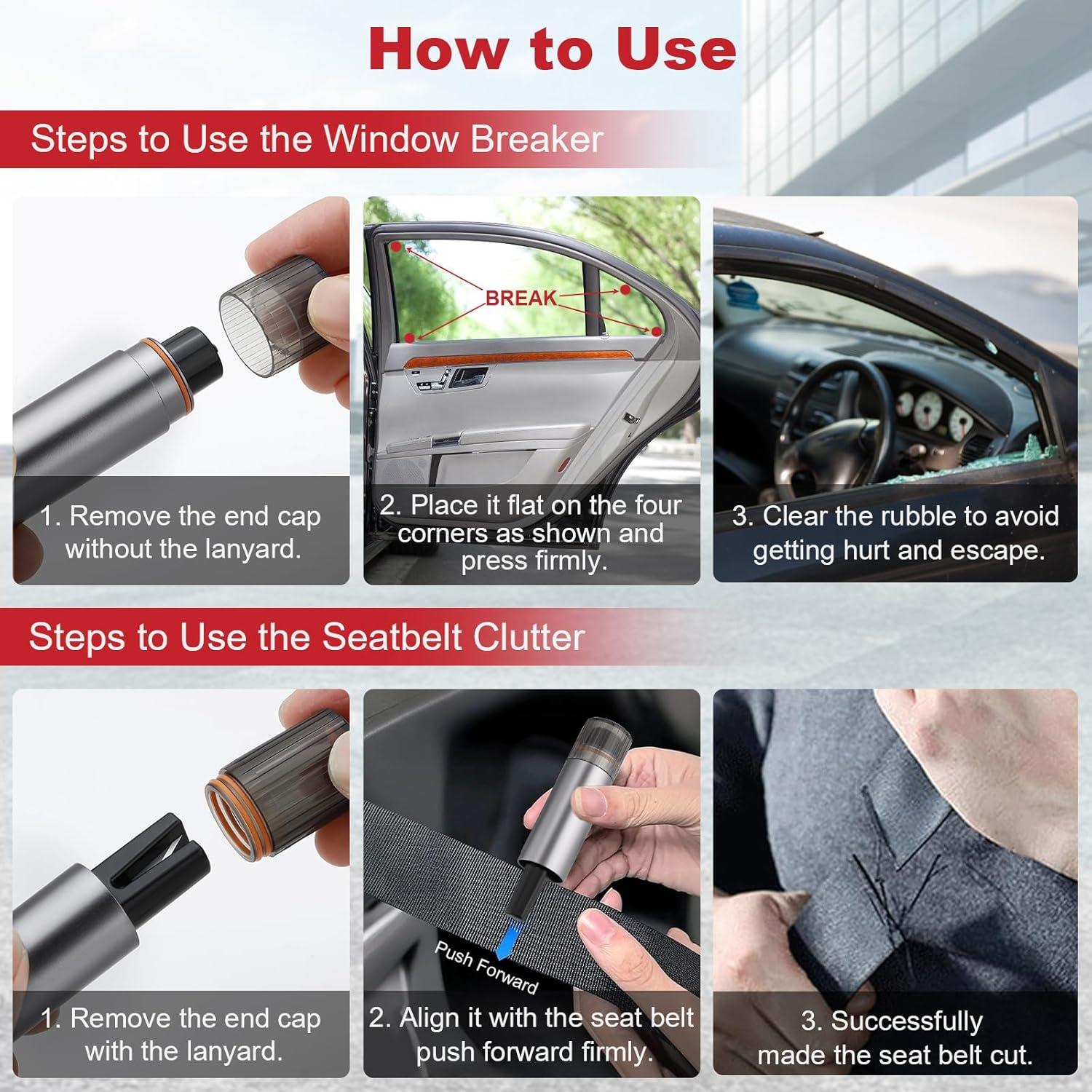 PIFOOG 6 Piezas Rompedor de Ventanas y Cortador de Cinturón 2 en 1